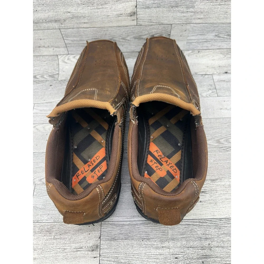 Skechers Mens Relaxed Step‎ 61779 Brown Leather Loafers Slip On Shoes Size 13